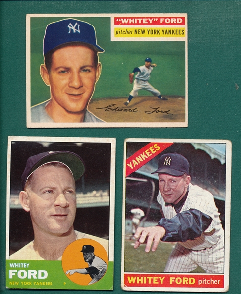 1956-66 Topps Whitey Ford, Lot of (3)