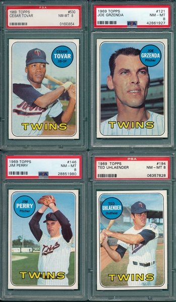 1969 Topps Lot of (4) Minnesota Twins  W/ #530 Tovar PSA 8