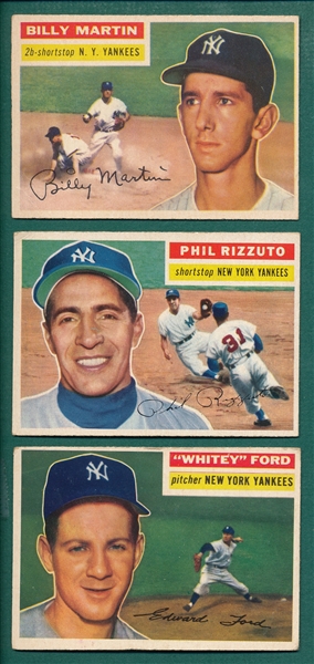 1956 Topps Rizzuto, Martin & Ford, Lot of (3) 