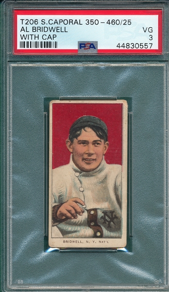 1909-1911 T206 Bridwell, Portrait, Cap, Sweet Caporal Cigarettes, PSA 3 *Factory 25*