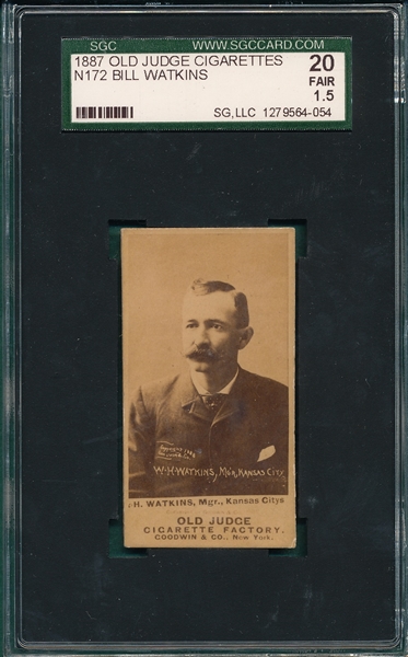 1887 N172 #480-1 Bill Watkins Old Judge Cigarettes SGC 20
