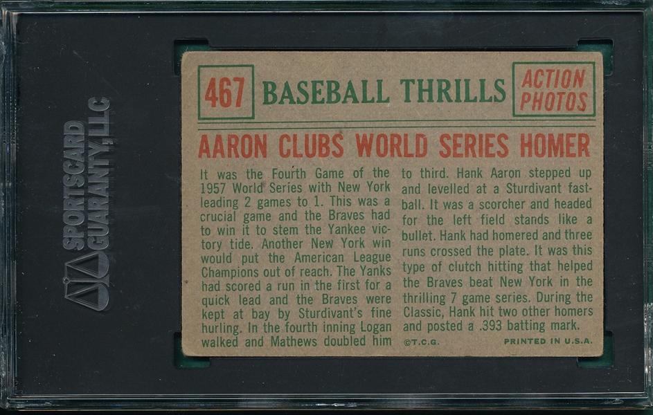 1959 Topps #467 Aaron Clubs WS HR W/ Aaron, SGC 40