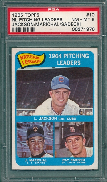 1965 Topps #10 NL Pitching Leaders, PSA 8