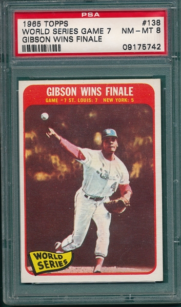 1965 Topps #138 WSG #7, Gibson Wins Finale, PSA 8