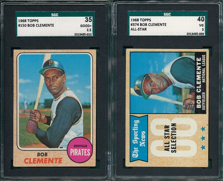 1968 Topps #150 & #374, Lot of (2) Clemente, SGC