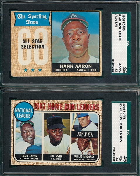 1968 Topps #5 & #370, Lot of (2) Hank Aaron, SGC