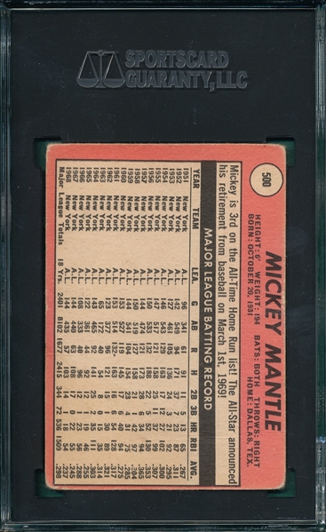 1969 Topps #500 Mickey Mantle SGC 30