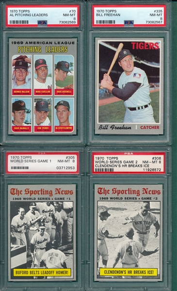1970 Topps Lot of (4) PSA 8s W/ #4 AL Pitching Leaders 
