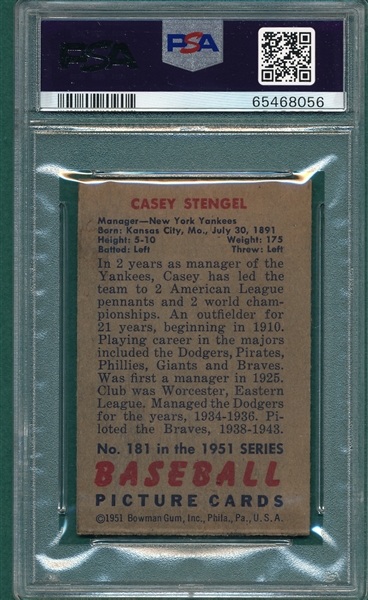 1951 Bowman #181 Casey Stengel PSA 5