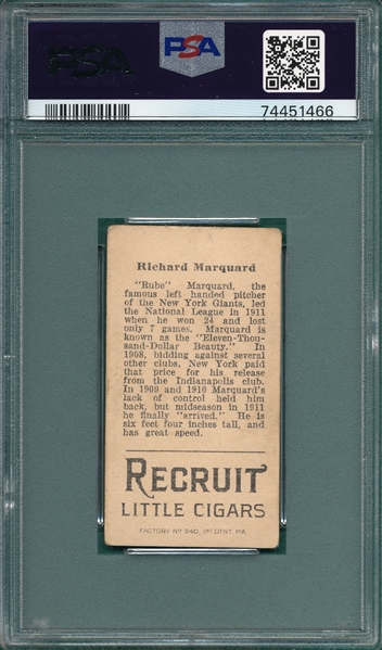 1912 T207 Marquard Recruit Little Cigar PSA 2 (MC)
