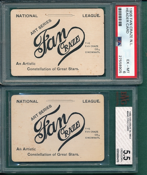 1906 Fan Craze NL Header Card, Lot of (2) BVG & PSA