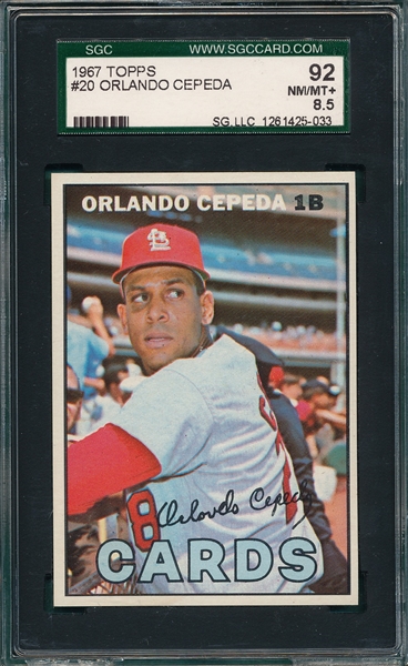 1967 Topps #20 Orlando Cepeda SGC 92