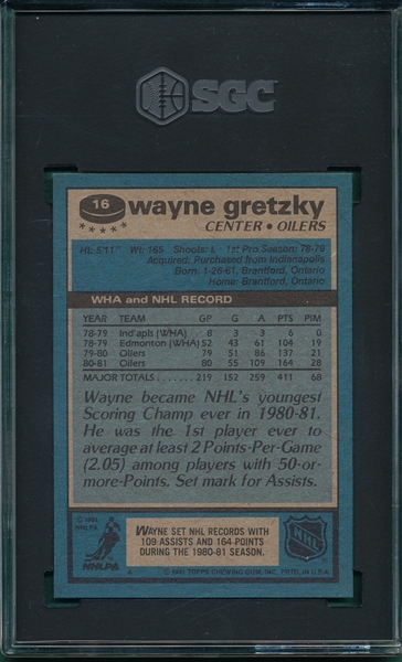 1981 Topps #16 Wayne Gretzky SGC 8.5