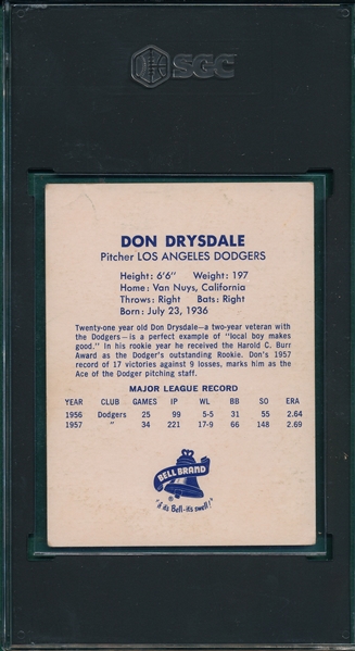 1958 Bell Brand Don Drysdale SGC 3