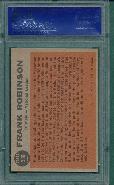 1962 Topps #396 Frank Robinson, AS, PSA 8