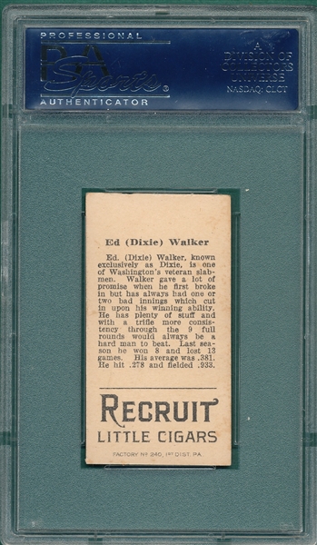 1912 T207 Walker Recruit Little Cigars PSA 4