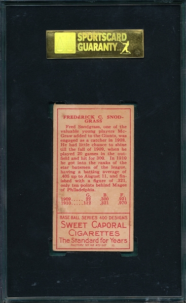 1911 T205 Snodgrass Sweet Caporal Cigarettes SGC 50