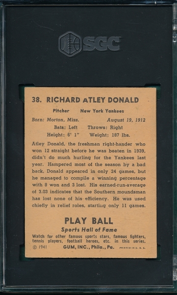 1941 Play Ball #38 Atley Donald SGC 4