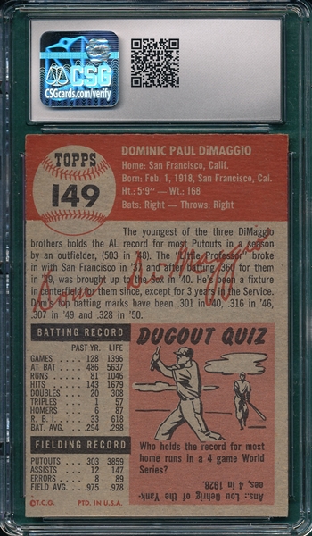 1953 Topps #149 Dom DiMaggio CSG 7