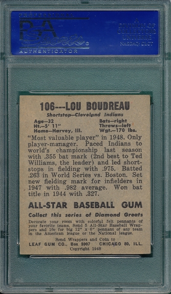 1948 Leaf #106 Lou Boudreau PSA 6