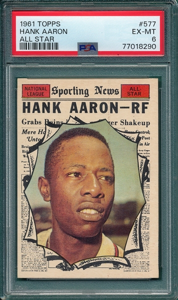 1961 Topps #577 Hank Aaron, AS, PSA 6 *Hi #*