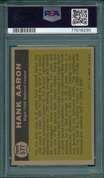 1961 Topps #577 Hank Aaron, AS, PSA 6 *Hi #*