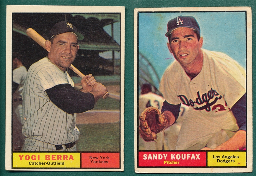 1961 Topps #344 Koufax & #425 Berra, Lot of (2)