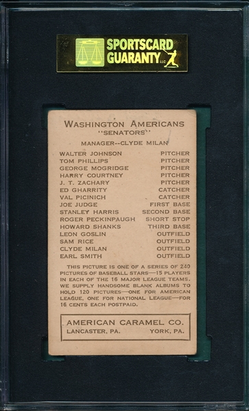 1922 E120 Stanley Harris American Caramel Co. SGC 30