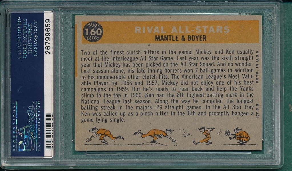 1960 Topps #160 Rival All Stars W/ Mantle, PSA 6