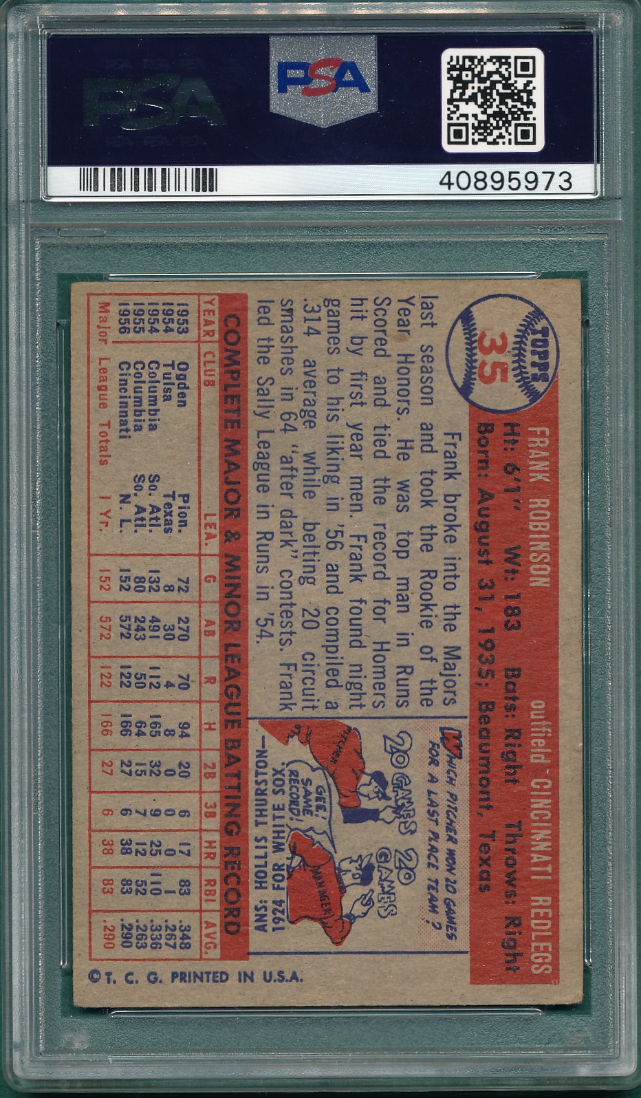 Lot Detail - 1957 Topps #35 Frank Robinson PSA 3 *Rookie*