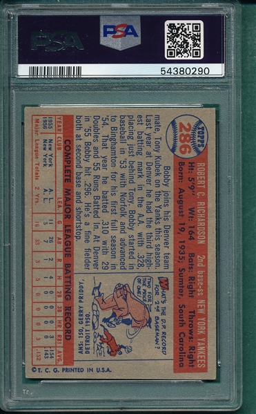 1957 Topps #286 Bobby Richardson PSA 5 *Rookie*