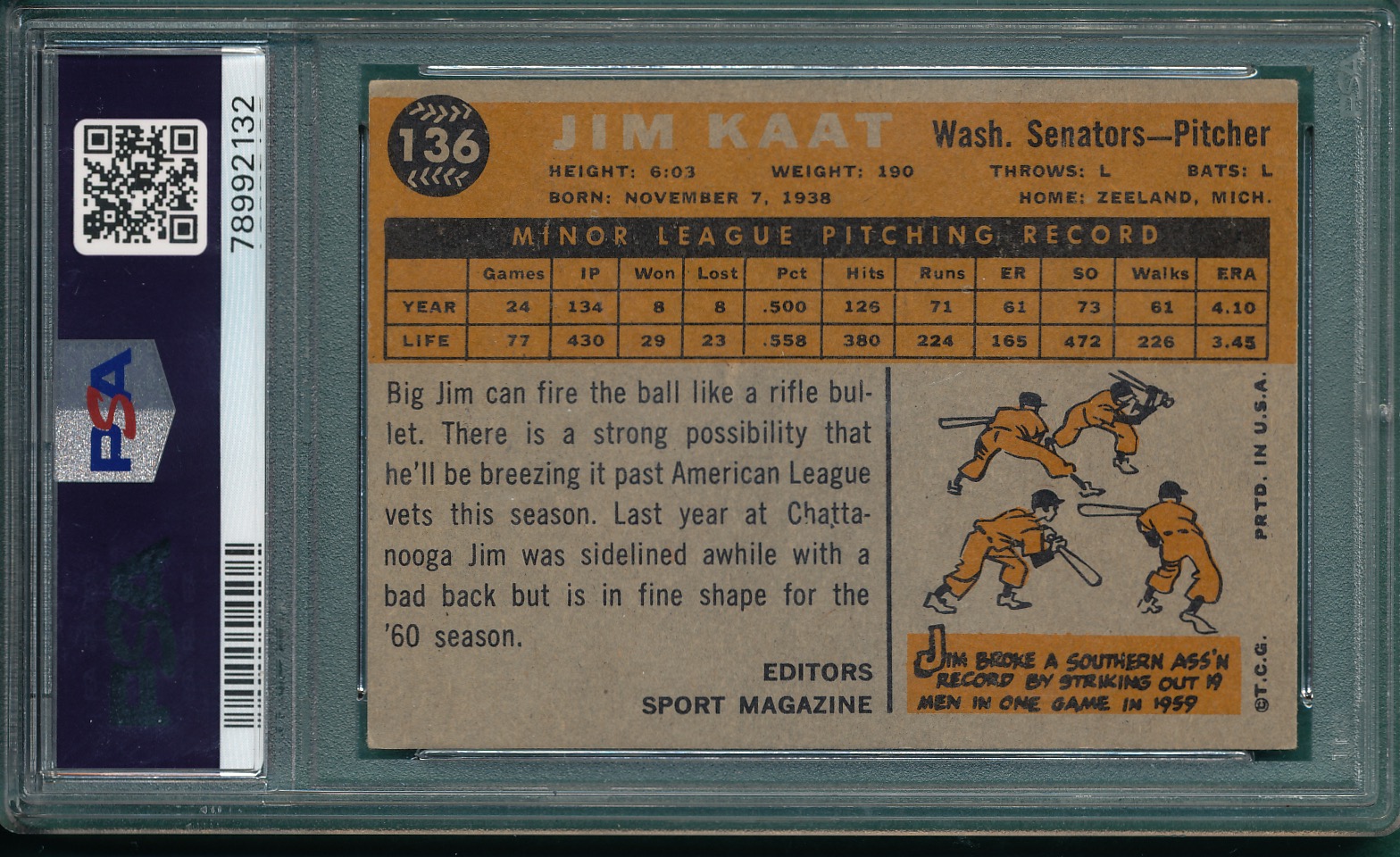 Lot Detail - 1960 Topps #136 Jim Kaat PSA 5 *Rookie*