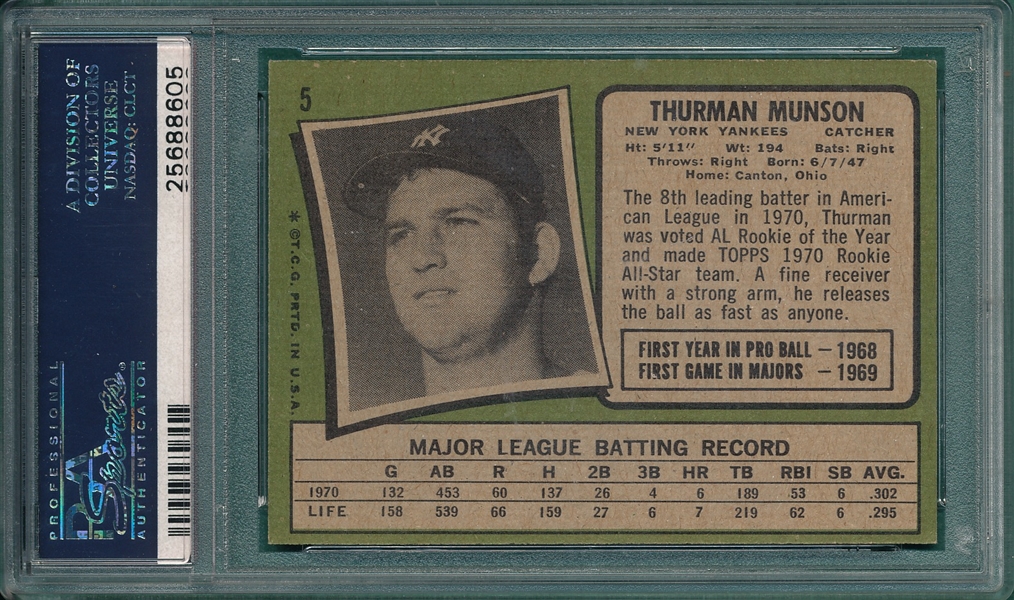 1971 Topps #5 Thurman Munson PSA 6