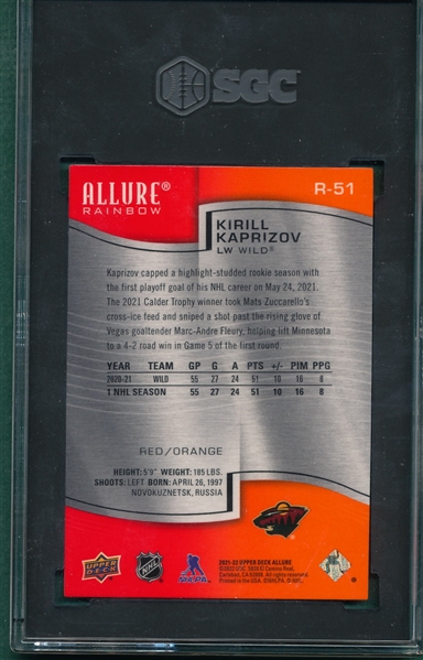 2011 Upper Deck Allure R-51 Kirill Kaprizov, Rainbow, Red/Orange, SGC 10