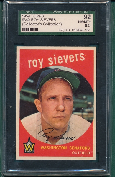 1959 Topps #340 Roy Sievers SGC 92