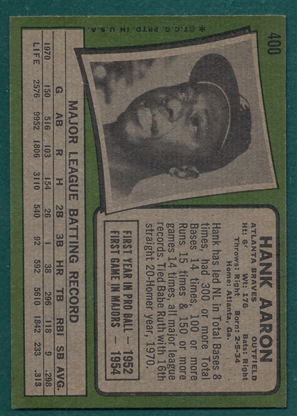 1971 Topps #400 Hank Aaron