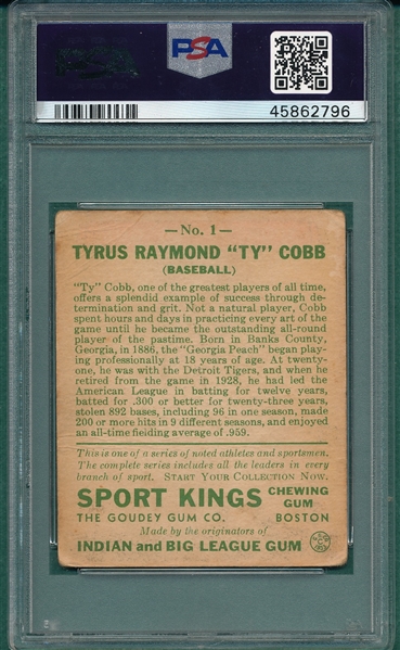 1933 Sport Kings #1 Ty Cobb PSA 2