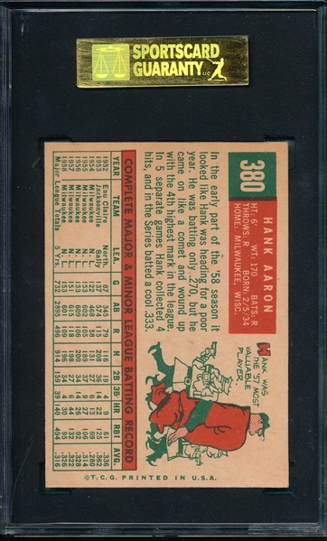 1959 Topps #380 Hank Aaron SGC 80
