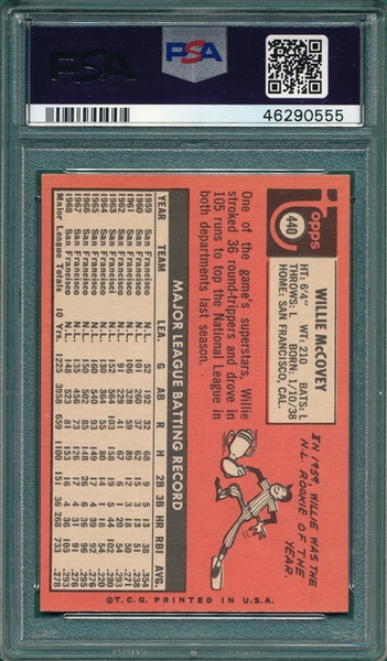 1969 Topps #440 Willie McCovey PSA 8 *Yellow Name*