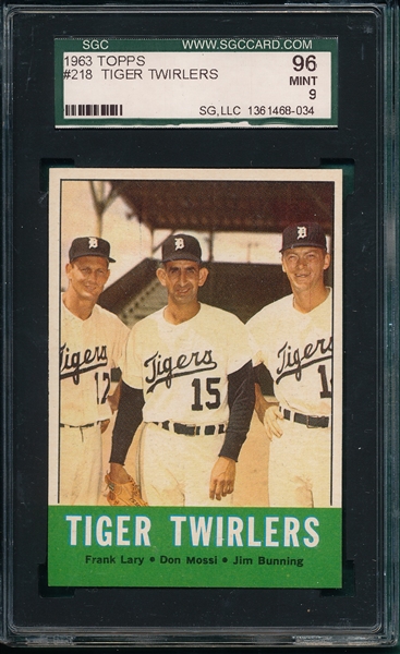 1963 Topps #218 Tiger Twirlers W/ Bunning, SGC 96 *Mint*