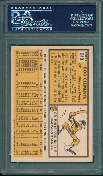 1963 Topps #540 Bob Clemente PSA 7