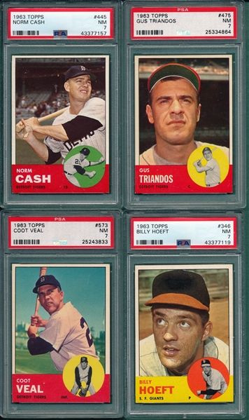 1963 Topps Lot of (4) PSA 7 W/ #445 Norm Cash