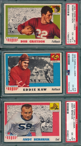 1955 Topps All-American #5 Grayson, #7 Berserk, & #15 Kaw, Lot of (3), PSA 