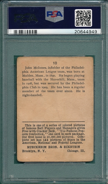1914 Cracker Jack #10 John McInnis PSA 1