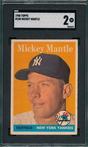 1958 Topps #150 Mickey Mantle SGC 2