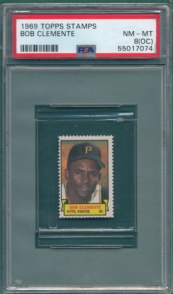 1969 Topps Stamps Bob Clemente PSA 8 (OC)