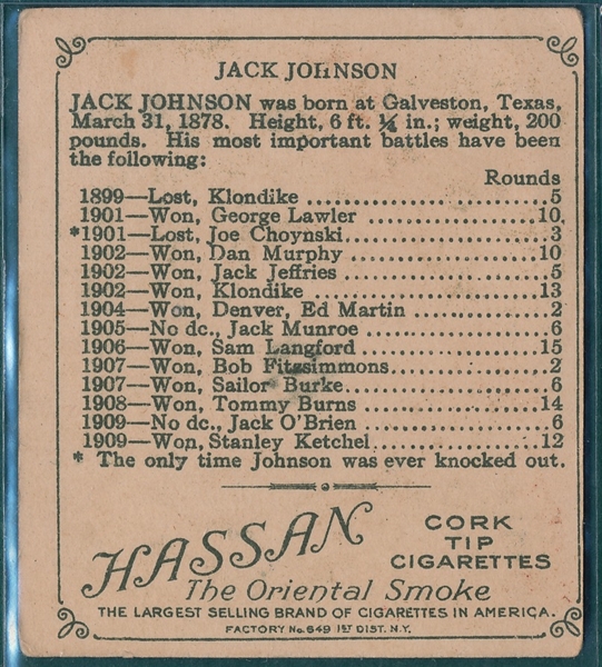 1910 T218 Jack Johnson, Horizontal