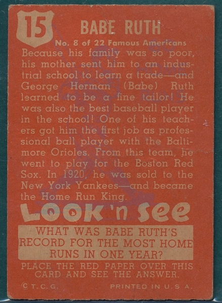 1952 Topps Look 'n See #15 Babe Ruth