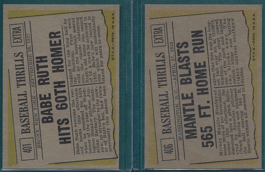 1961 Topps #401 Ruth 60th & #406 Mantle HR, Lot of (2)