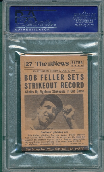 1954 Topps Scoop #27 Bob Feller PSA 8 (OC)
